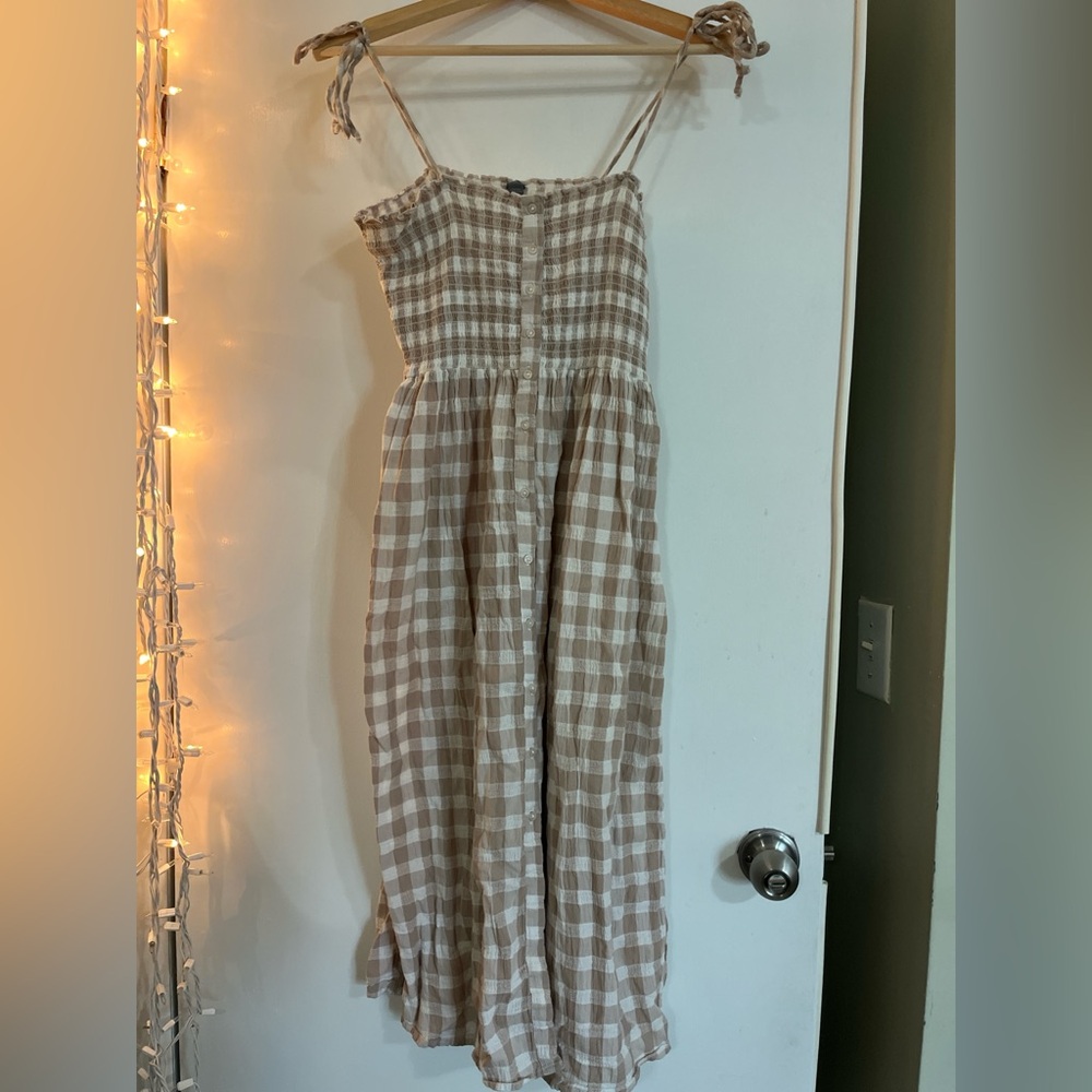 aerie Beige and White Gingham Maxi Dress
